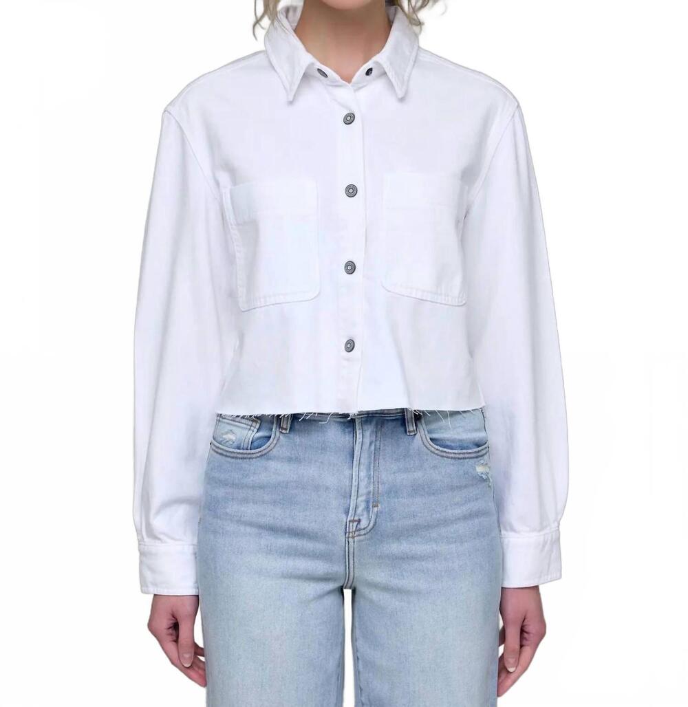 NEW HIDDEN cropped denim shirt in white